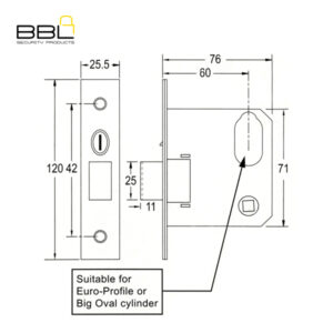 BBL Cylinder Latch Mortice Lock BBL233276SS