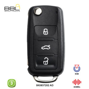 BBL Remote Volkswagen Shape 3 Button REMC-VW-34B