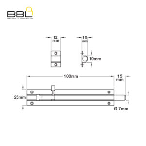 BBL Barrel Bolt Straight 100mm Brass Door Fitting BBF-BB100CP-1