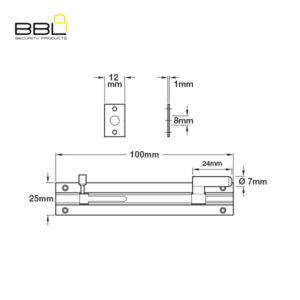 BBL Barrel Bolt Necked 100mm Brass Door Fitting BBF-BBN100CP-1