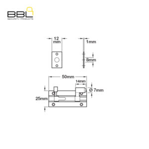 BBL Barrel Bolt Necked 50mm Brass Door Fitting BBF-BBN50CP-1