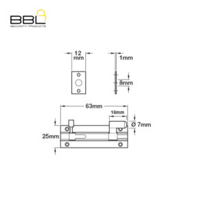 BBL Barrel Bolt Necked 63mm Brass Door Fitting BBF-BBN63SB-1