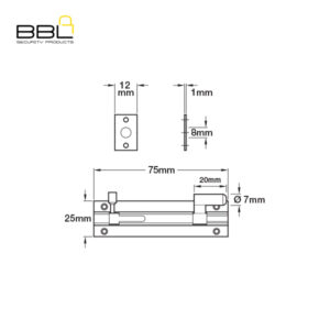 BBL Barrel Bolt Necked 75mm Brass Door Fitting BBF-BBN75SB-1