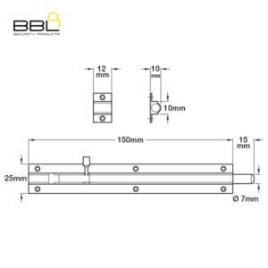 BBL Barrel Bolt Straight 150mm Brass Door Fitting BBF-BB150SB-1