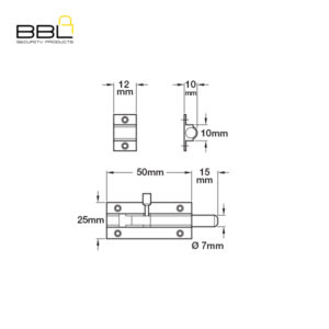 BBL Barrel Bolt Straight 50mm Brass Door Fitting BBF-BB50SB-1