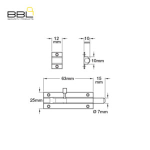 BBL Barrel Bolt Straight 63mm Brass Door Fitting BBF-BB63CP-1
