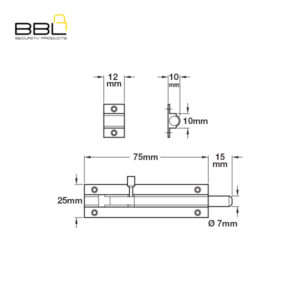 BBL Barrel Bolt Straight 75mm Brass Door Fitting BBF-BB75CP-1