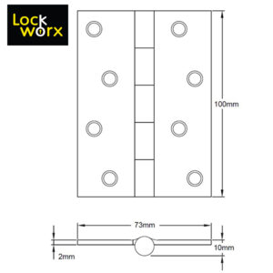 LOCK WORX Butt Hinge 100mm Steel Door Fitting LWFH100ST-1