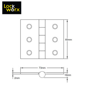 LOCK WORX Butt Hinge 65mm Steel Door Fitting LWFH65CH-1