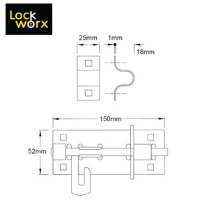 LOCK WORX Padbolt 150mm Zinc Door Fitting LWFPB150-1
