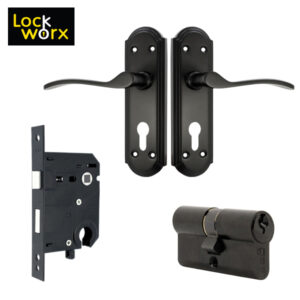 LOCK WORX 6″ Robin Handles CYL Mortice Lockset LWC-ROB-BL