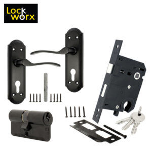 LOCK WORX 6″ Robin Handles CYL Mortice Lockset LWC-ROB-BL