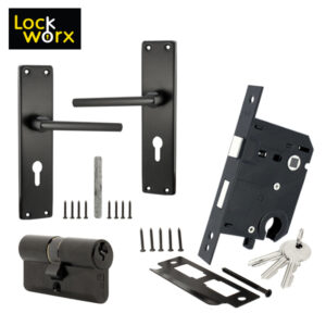 LOCK WORX 8″ Chrystal Handles CYL Mortice Lockset LWC-CRY-BL