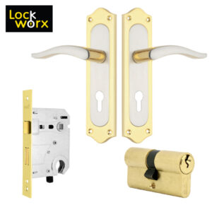 LOCK WORX 8″ Goldstone Handles CYL Mortice Lockset LWC-GLD-BP
