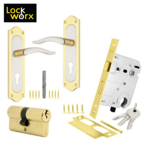LOCK WORX 8″ Goldstone Handles CYL Mortice Lockset LWC-GLD-BP