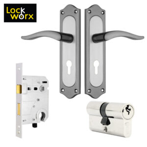 LOCK WORX 8″ Marble Handles CYL Mortice Lockset LWC-MAR-BL